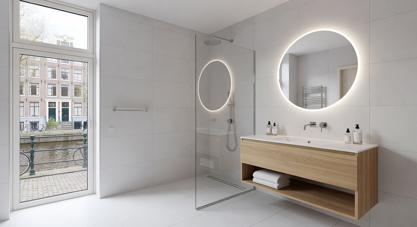 Moderne badkamer renovatie in Nederland 2026 met inloopdouche en tegelwerk