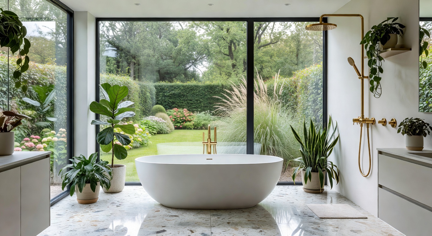 Luxe badkamer met vrijstaand bad en regendouche